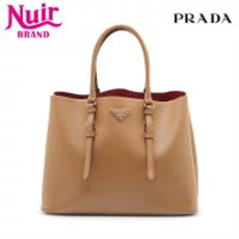 Prada Saffiano Double Tote Bag Brown